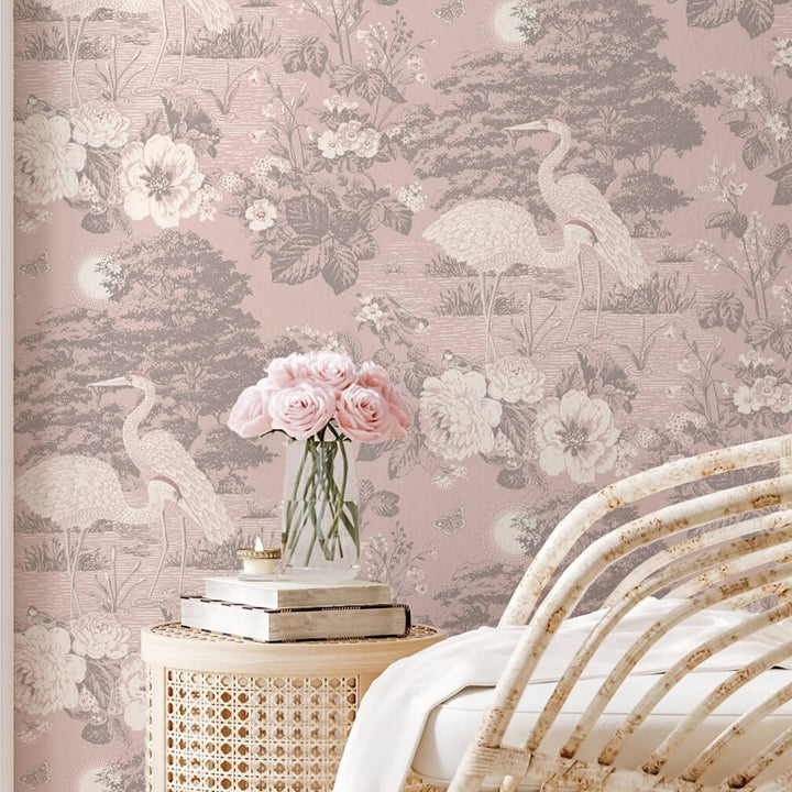 Belgravia Izumi Crane Pink Wallpaper