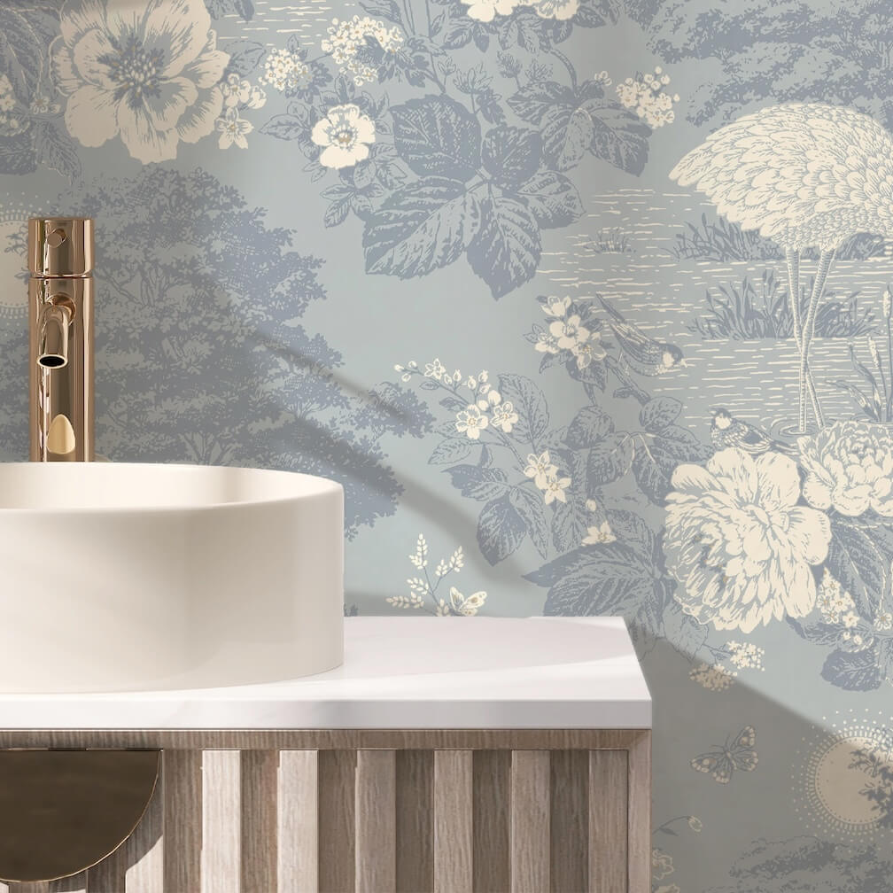 Belgravia Izumi Crane Blue Wallpaper