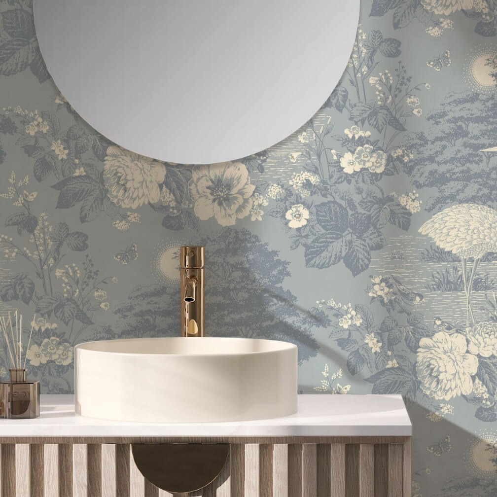 Belgravia Izumi Crane Blue Wallpaper