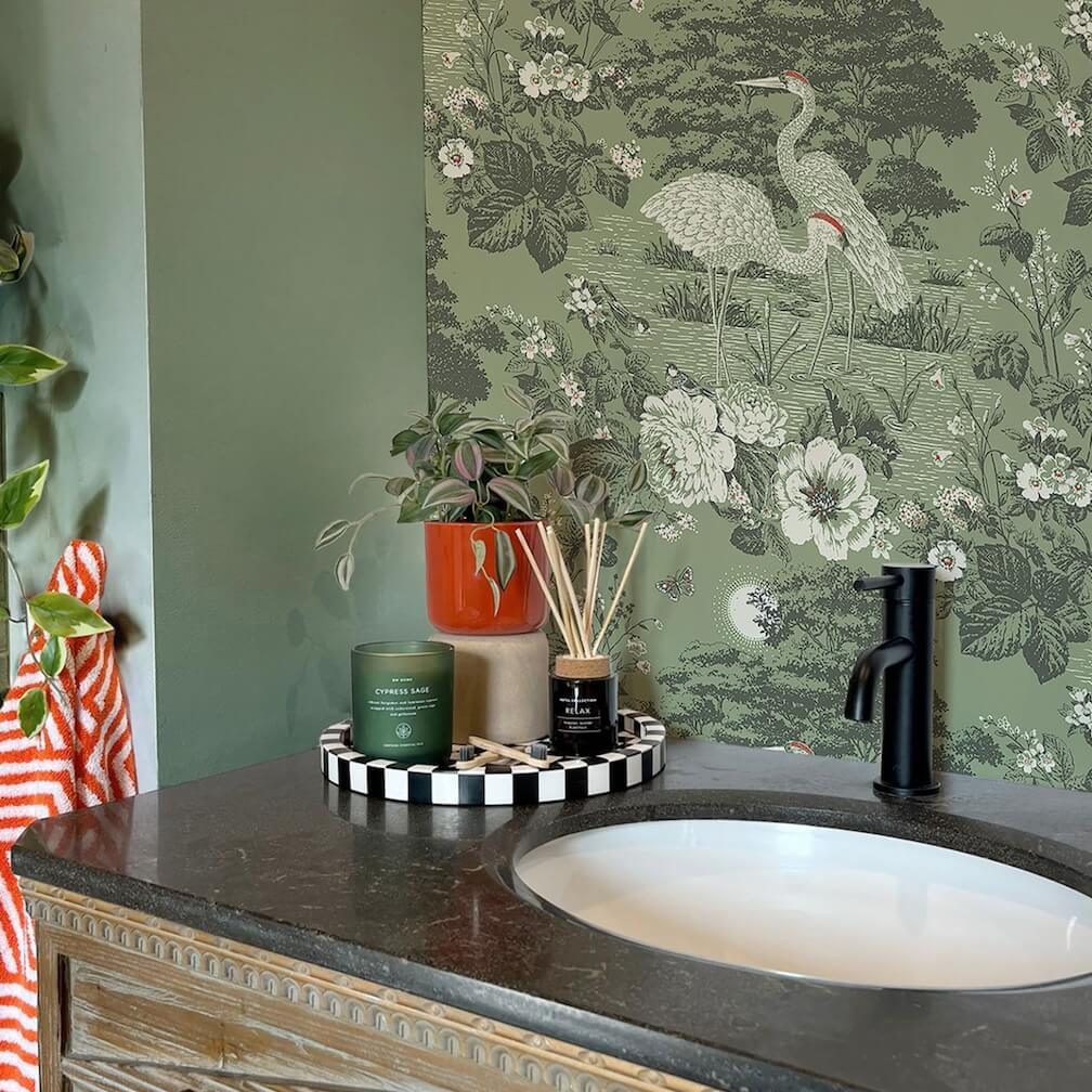 Belgravia Izumi Crane Green Wallpaper