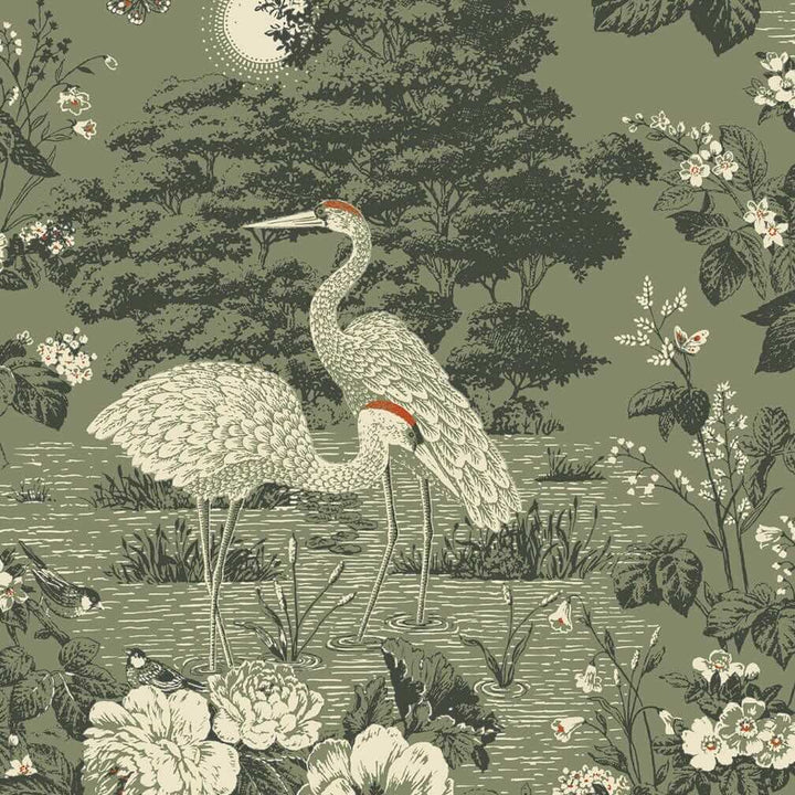 Belgravia Izumi Crane Green  Wallpaper