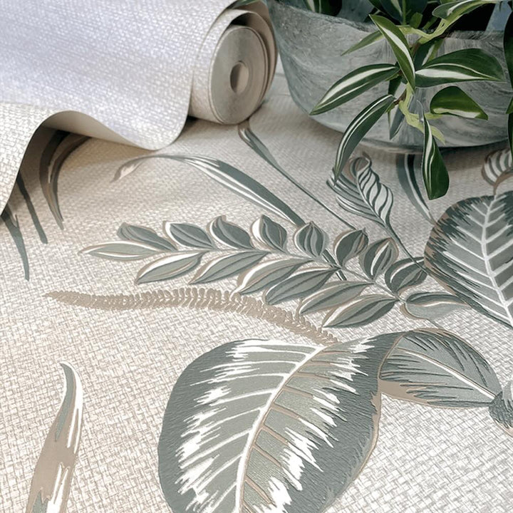 Belgravia Palma Leaf Sage & Champagne Wallpaper