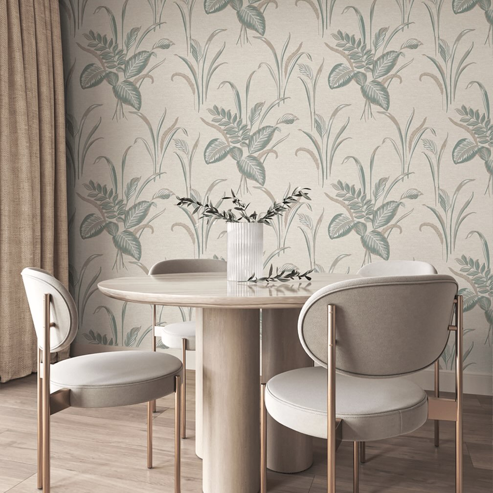 Belgravia Palma Leaf Sage & Champagne Wallpaper