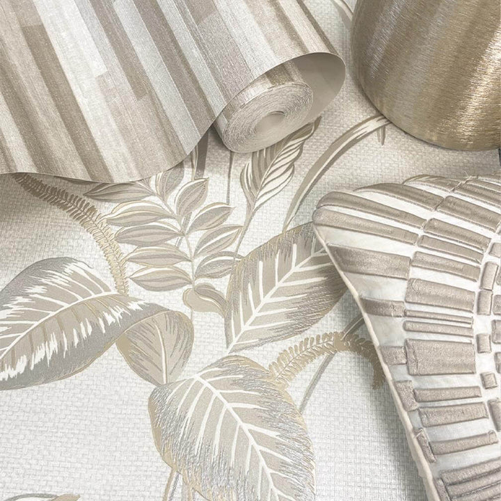 Belgravia Palma Leaf White & Champagne Wallpaper