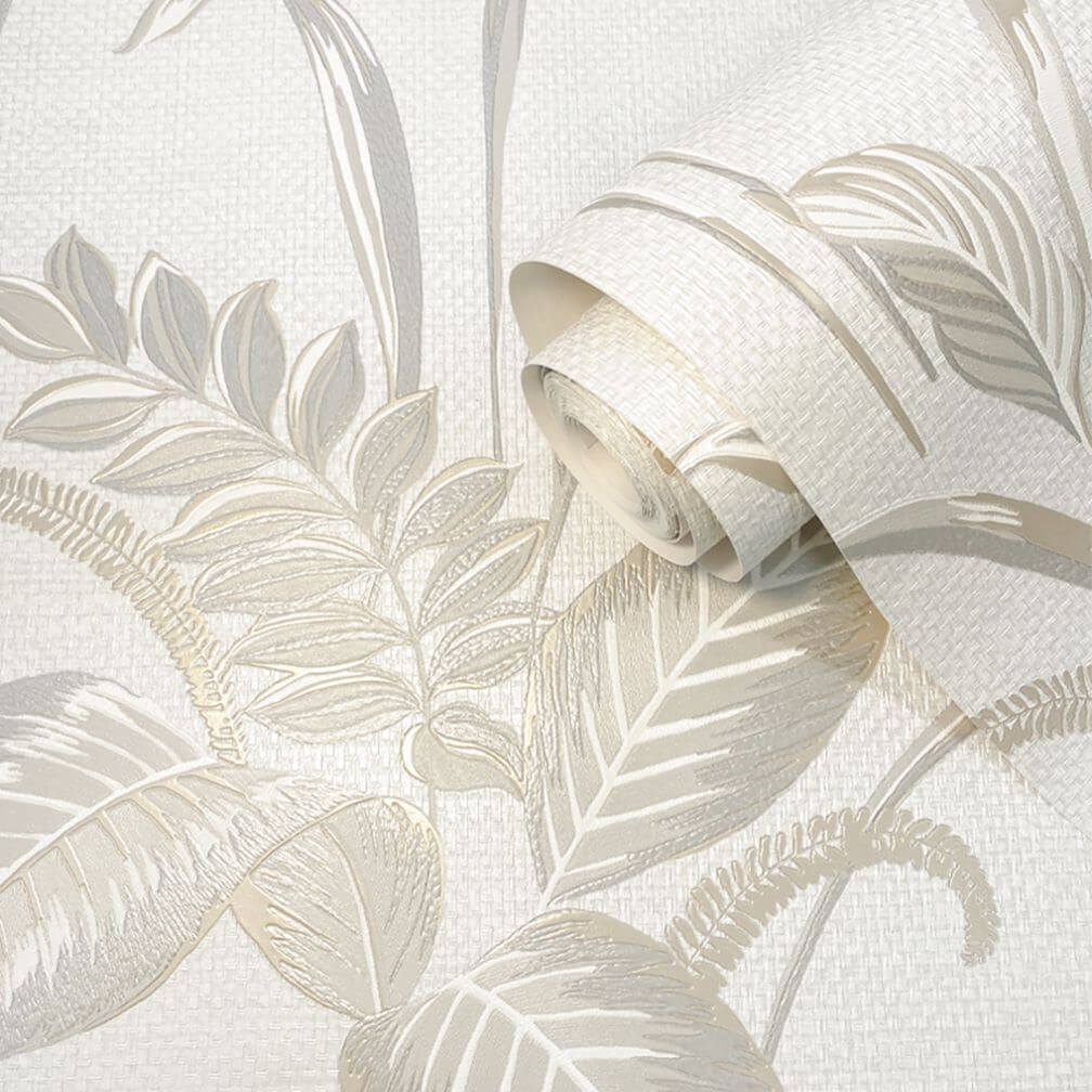 Belgravia Palma Leaf White & Champagne Wallpaper
