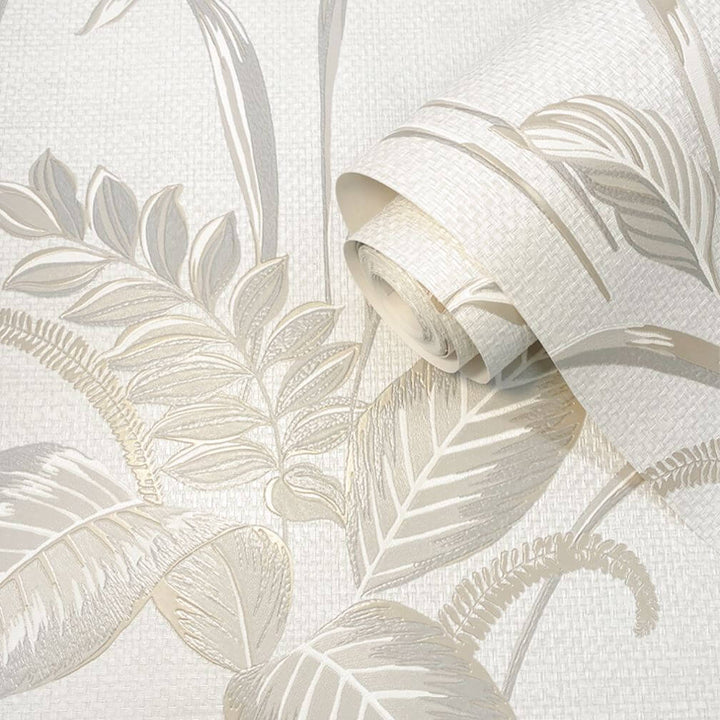 Belgravia Palma Leaf White & Champagne Wallpaper