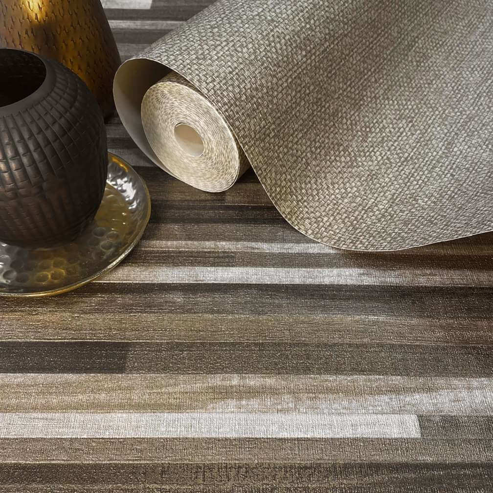 Belgravia Palma Wood Effect Mocha Champagne Wallpaper