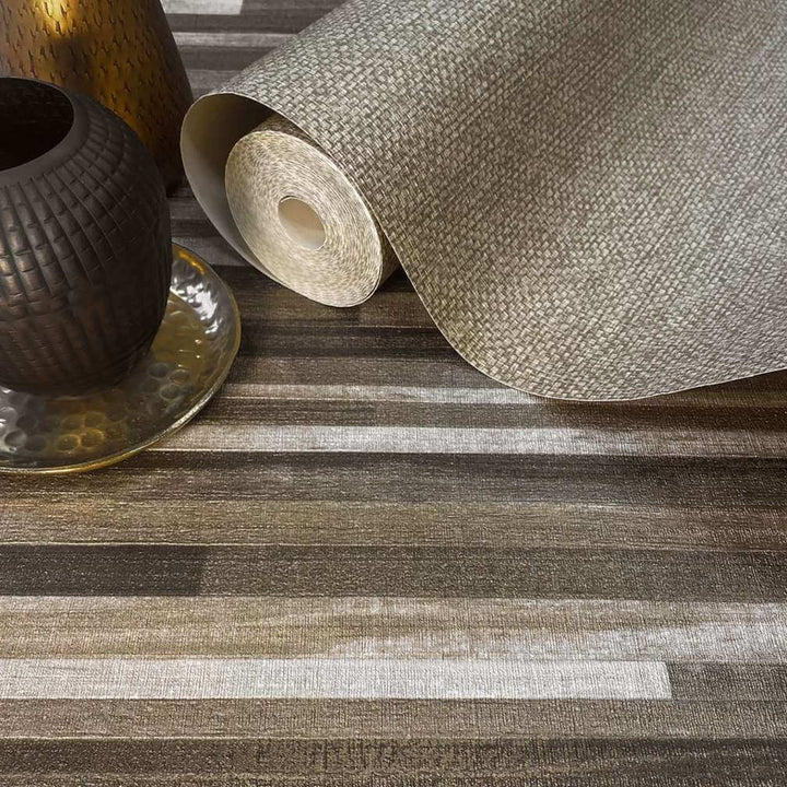 Belgravia Palma Wood Effect Mocha Champagne Wallpaper