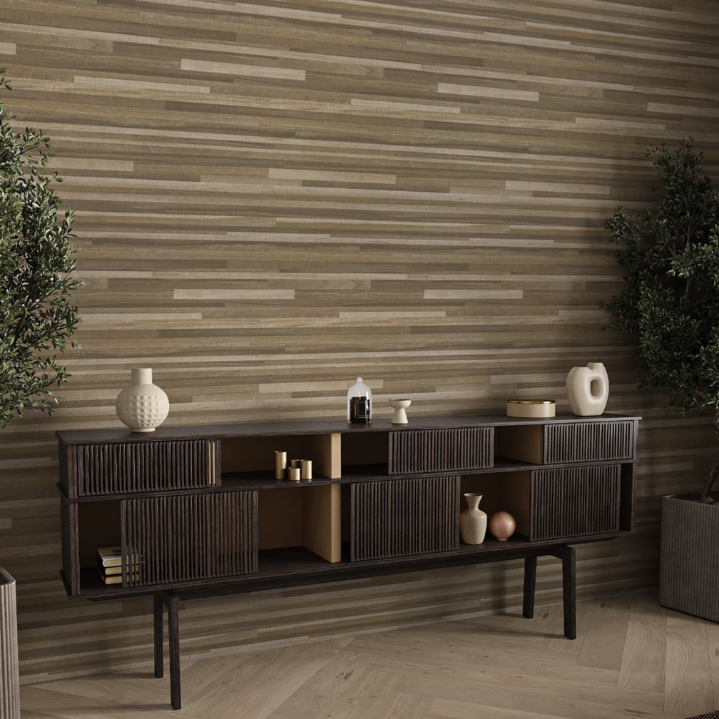 Belgravia Palma Wood Effect Mocha Champagne Wallpaper