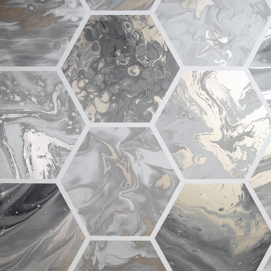 Arthouse Marbled Hex Charcoal/Rose Gold Wallpaper