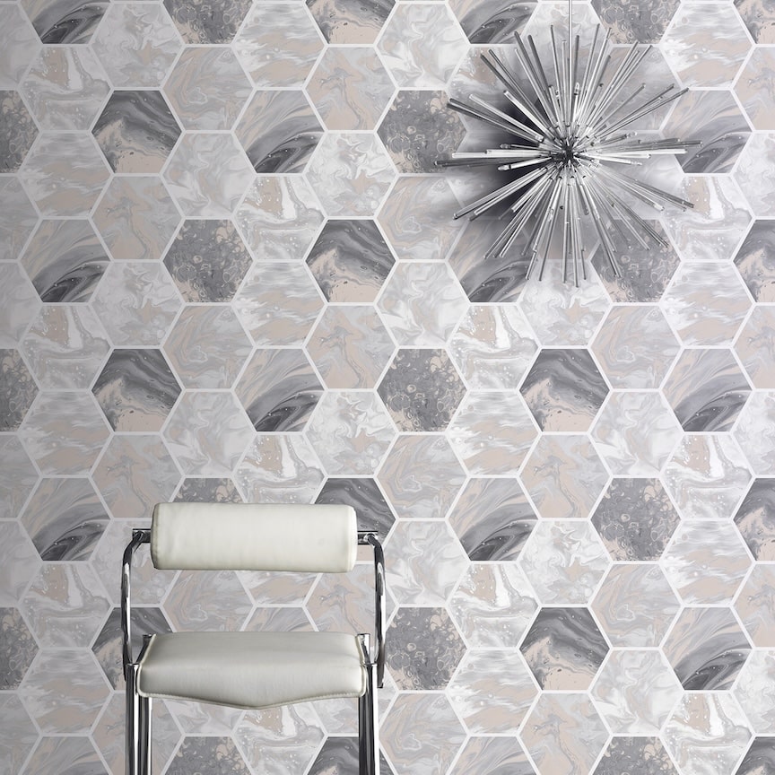 Arthouse Marbled Hex Charcoal/Rose Gold Wallpaper