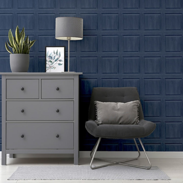Arthouse Washed Panel Navy Wallpaper