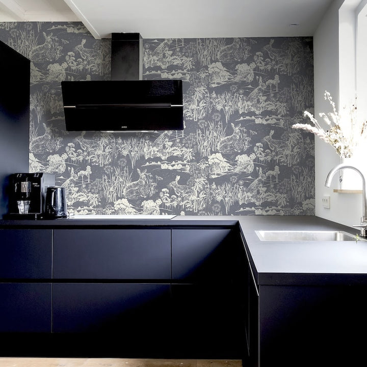 Arthouse Meadow Hare Navy Wallpaper