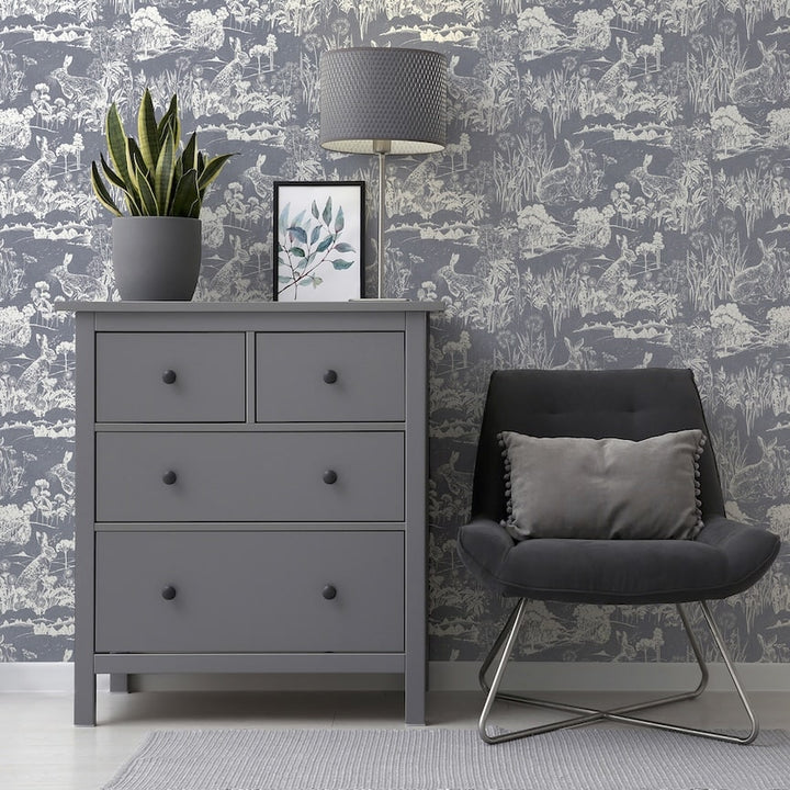 Arthouse Meadow Hare Navy Wallpaper