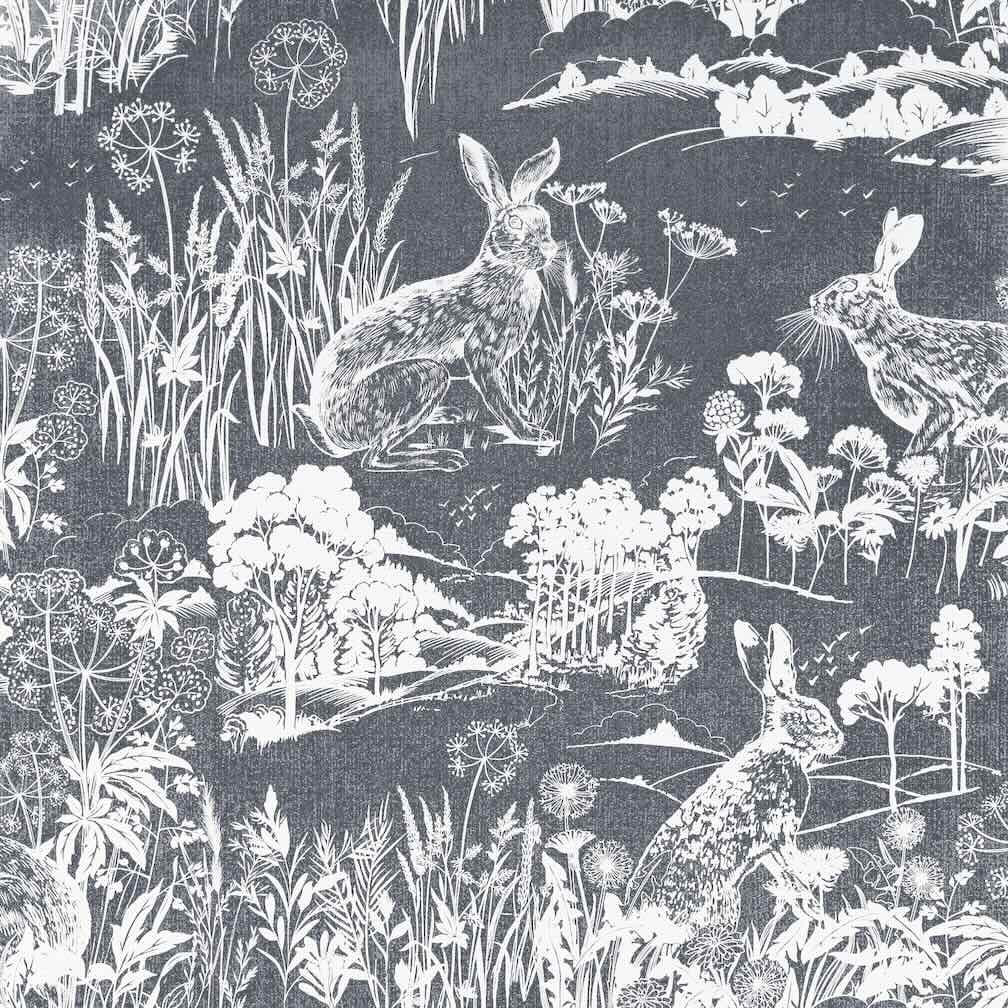 Arthouse Meadow Hare Navy Wallpaper