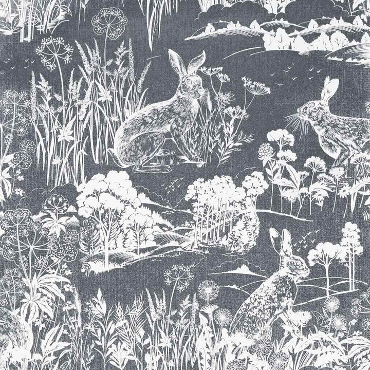 Arthouse Meadow Hare Navy Wallpaper