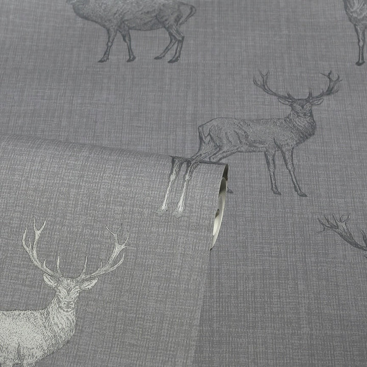 Arthouse Heritage Stag Grey/Silver Wallpaper