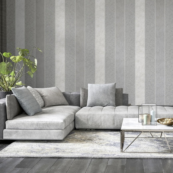 Arthouse Calico Stripe Grey Wallpaper