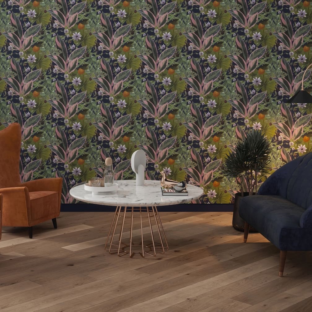 Arthouse Passion Flower Navy Wallpaper