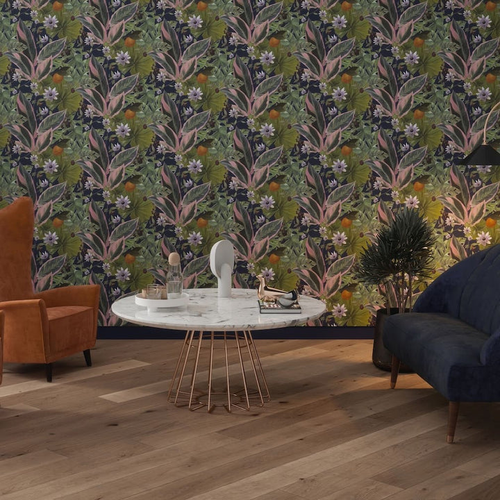Arthouse Passion Flower Navy Wallpaper