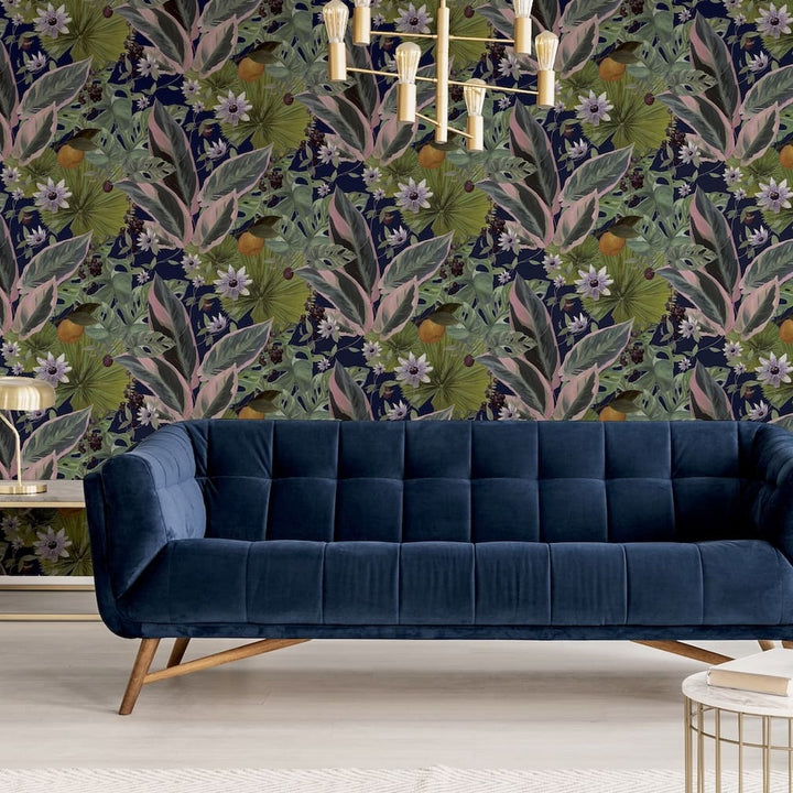 Arthouse Passion Flower Navy Wallpaper