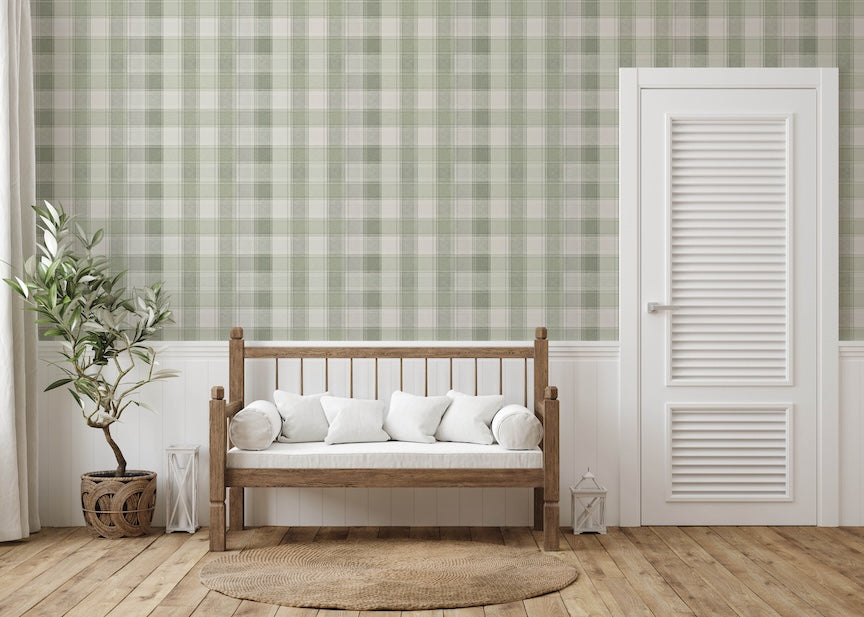 Arthouse Country Check Sage Wallpaper