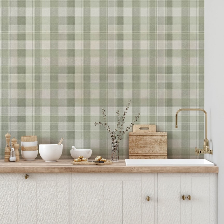 Arthouse Country Check Sage Wallpaper
