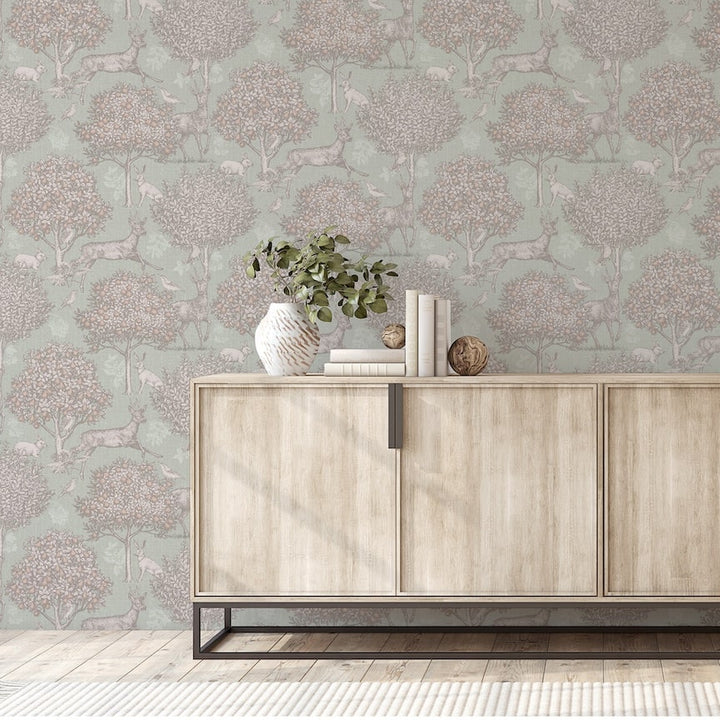 Arthouse Woodland Scene Sage Green Wallpaper