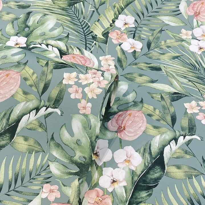 Arthouse Tropical Floral Sea Blue Wallpaper