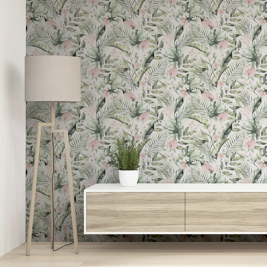 Arthouse Tropical Floral Pink & Green Wallpaper