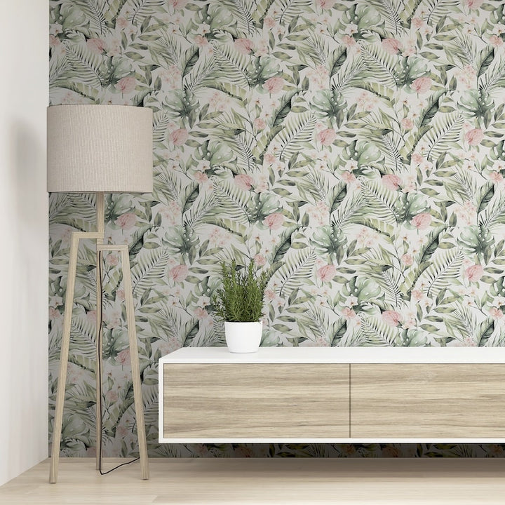 Arthouse Tropical Floral Pink & Green Wallpaper