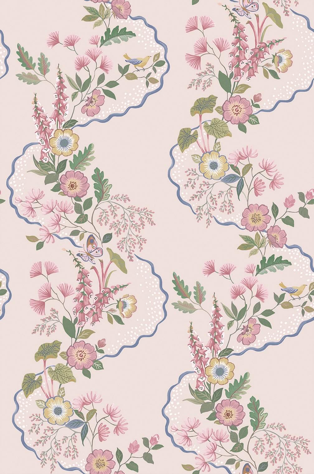 Belmont House Garden Path Pink Wallpaper