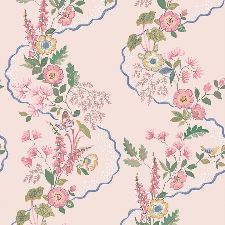 Belmont House Garden Path Pink Wallpaper