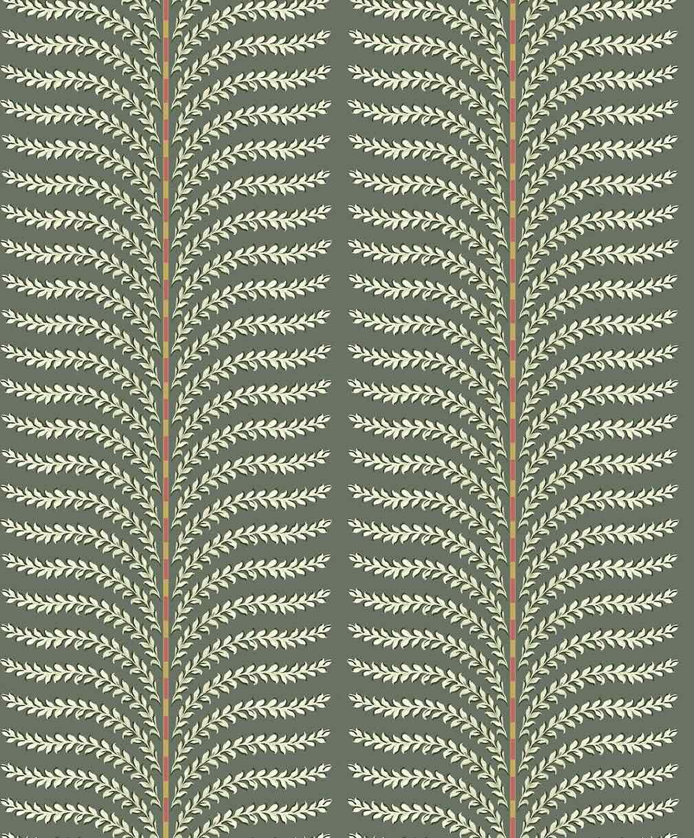 Belmont House Leafy Stripe Dark Green Wallpaper