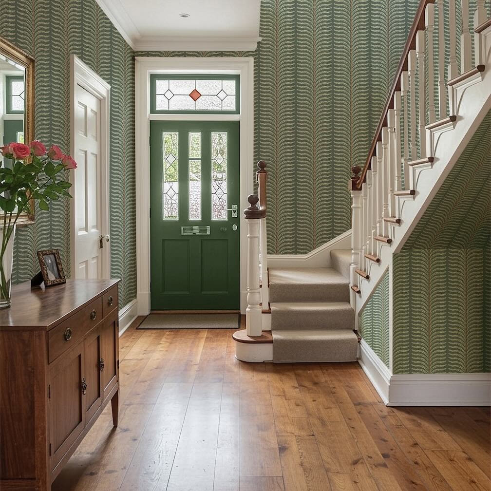 Belmont House Leafy Stripe Dark Green Wallpaper