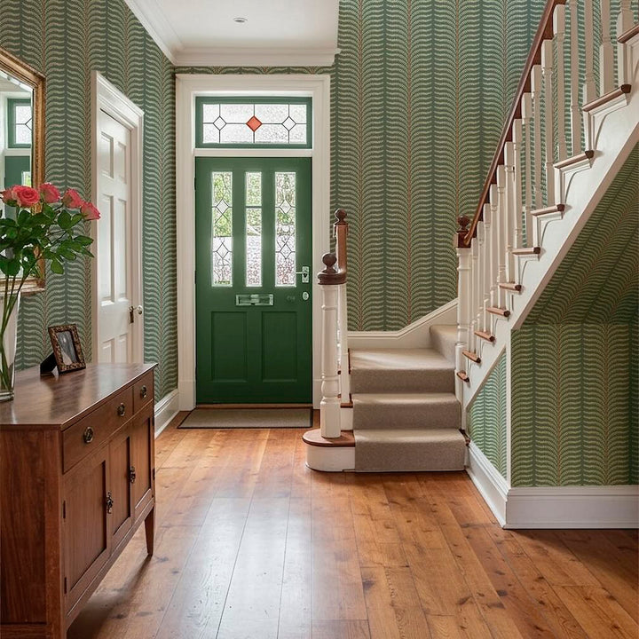 Belmont House Leafy Stripe Dark Green Wallpaper