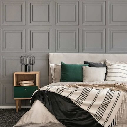 Bedroom Wood Panel Wallpaper Collection - Image of Grey wood panel wallpaper in bedroom setting