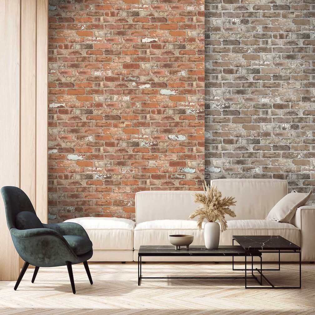 Woodchip & Magnolia Castlefield Brick Charcoal Wallpaper