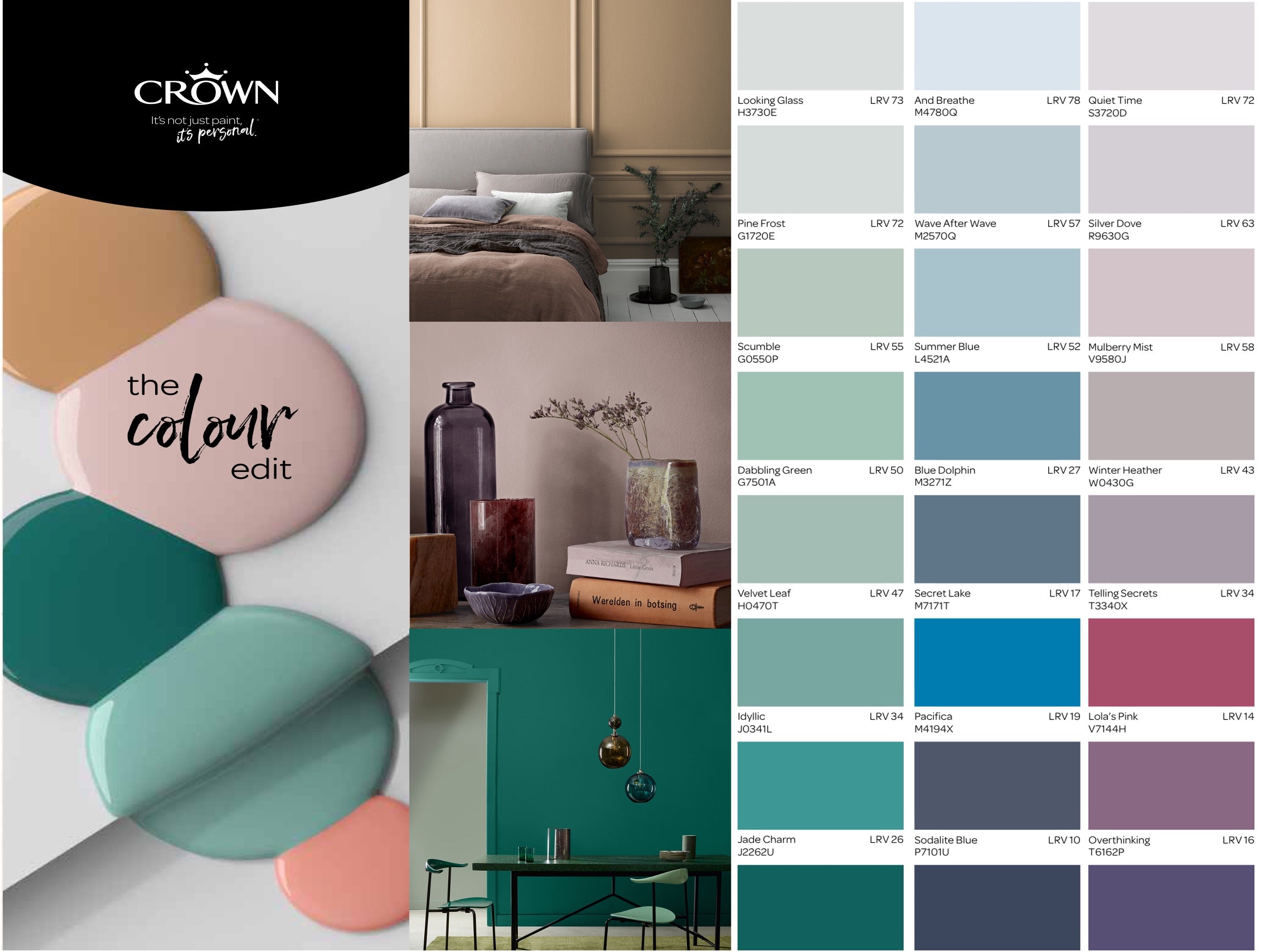 Crown Colour Edit Colourmix paint tinting service - Image of wide range of Crown paint swatches