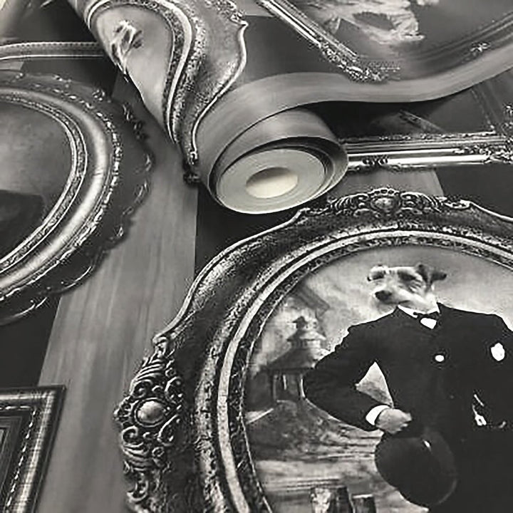Muriva Dogs in Frames Black and White Wallpaper