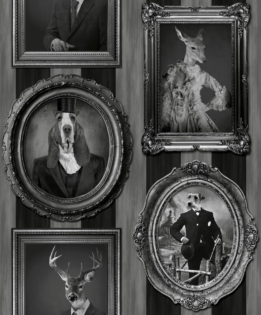 Muriva Dogs in Frames Black and White Wallpaper