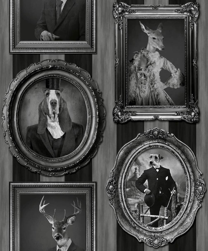 Muriva Dogs in Frames Black and White Wallpaper