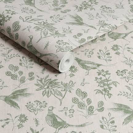 Trees & Leaves Kitchen Wallpaper Collection - Image of Joules Pheasnat linen wallpaper roll