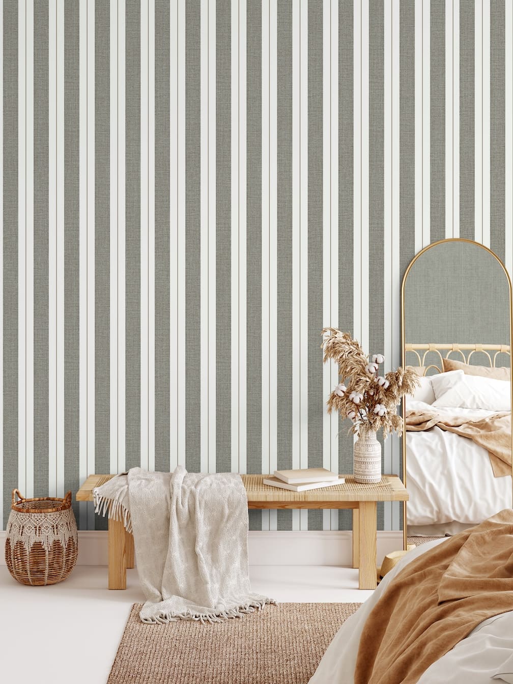 Muriva Concept Bernice Stripe Dark Sage Wallpaper