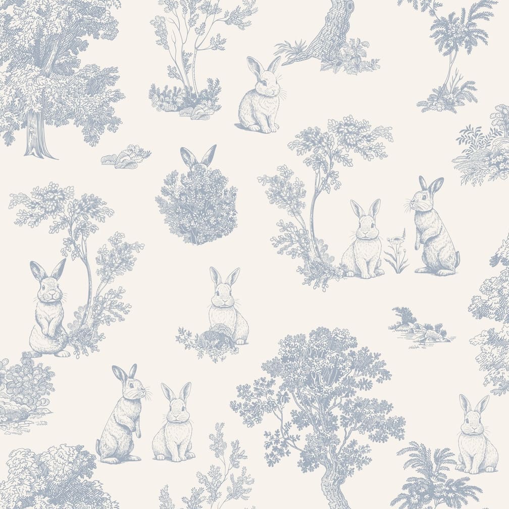 Muriva Sweet Dreams Bunny Toile Blue Wallpaper