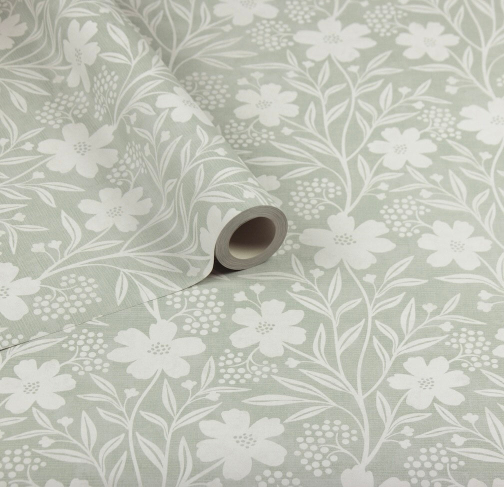 Arthouse Berry Floral Sage Wallpaper