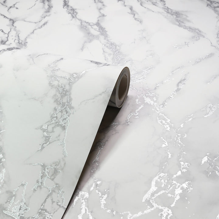 Arthouse Carrara Marble Silver Wallpaper
