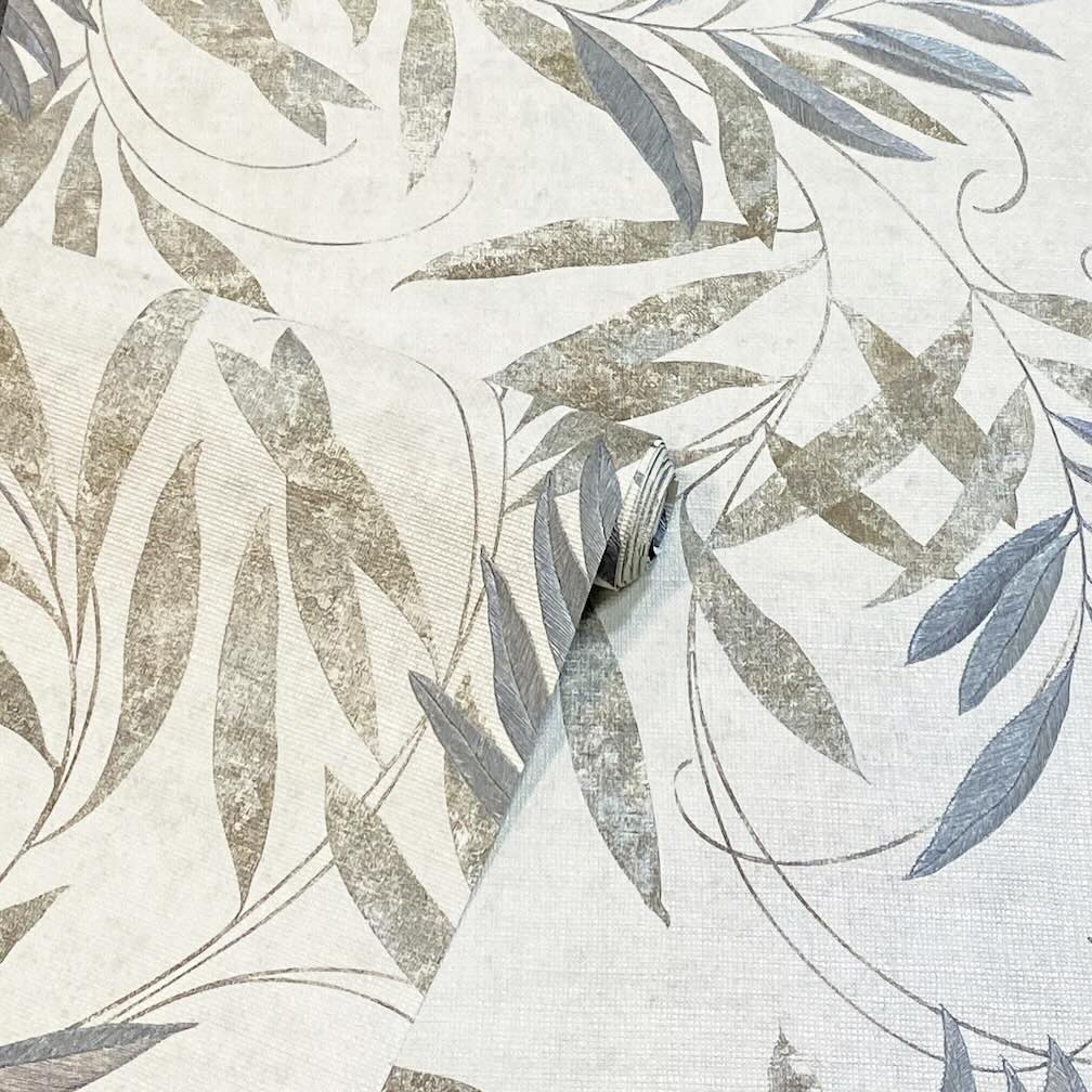 Arthouse Luxury Leaf Natural Grey Wallpaper