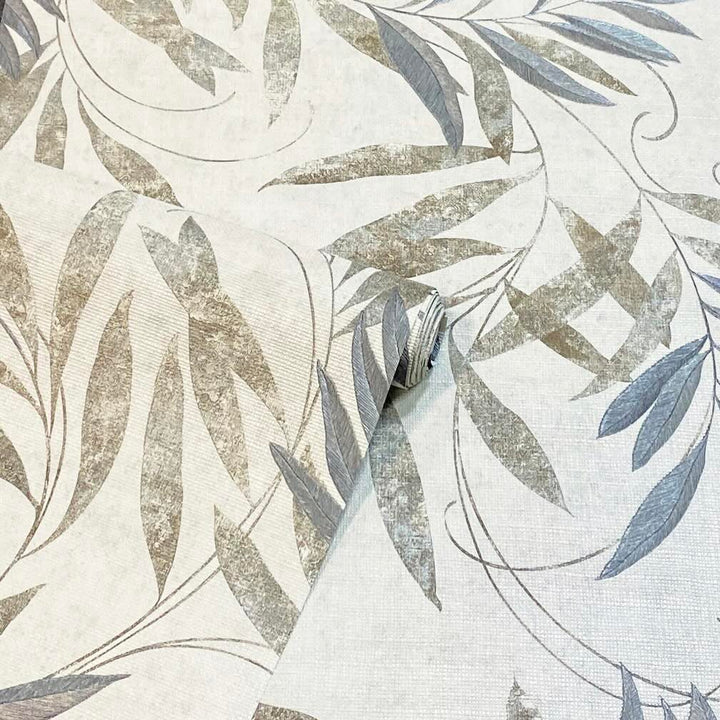Arthouse Luxury Leaf Natural Grey Wallpaper