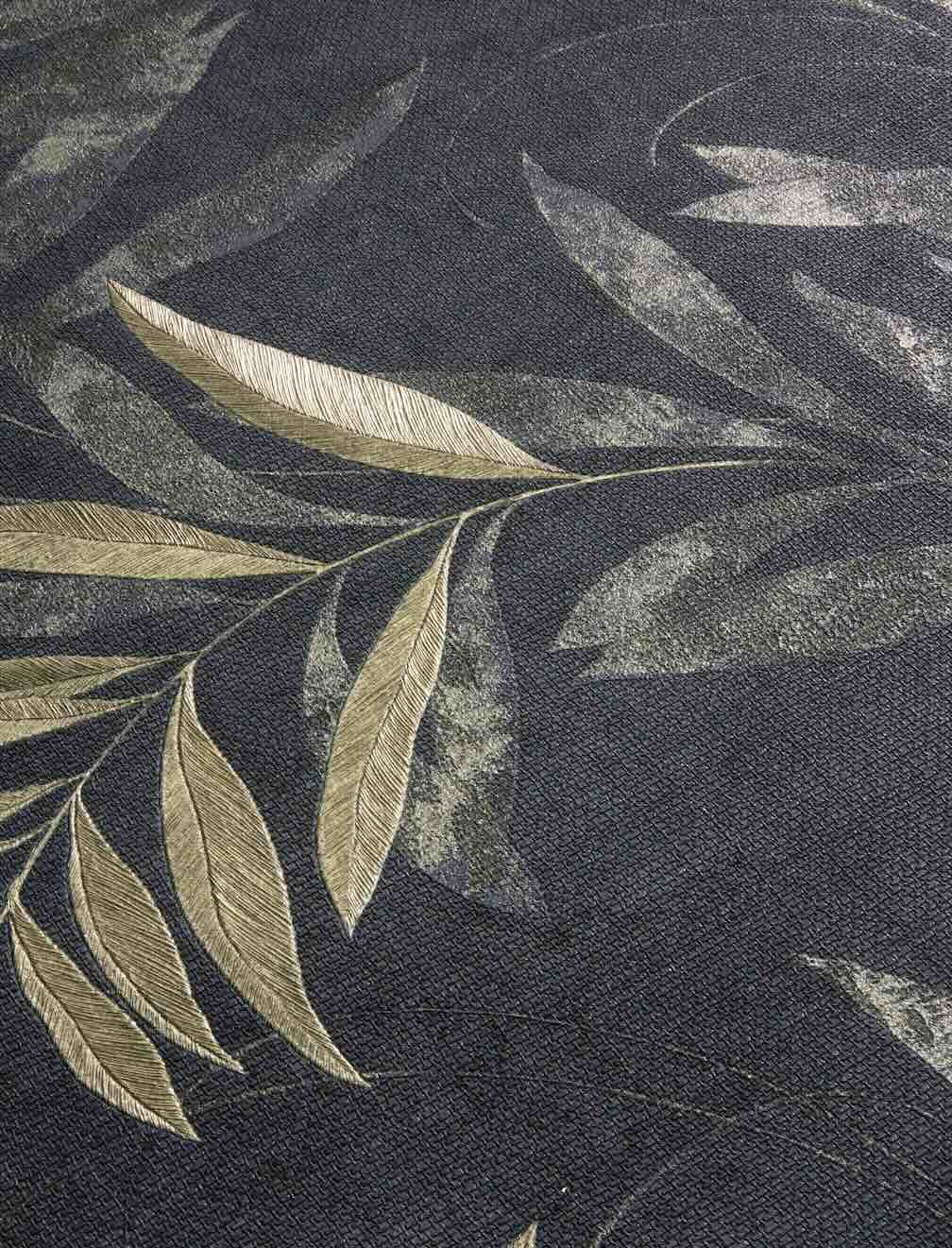 Arthouse Luxury Leaf Navy Champagne Wallpaper